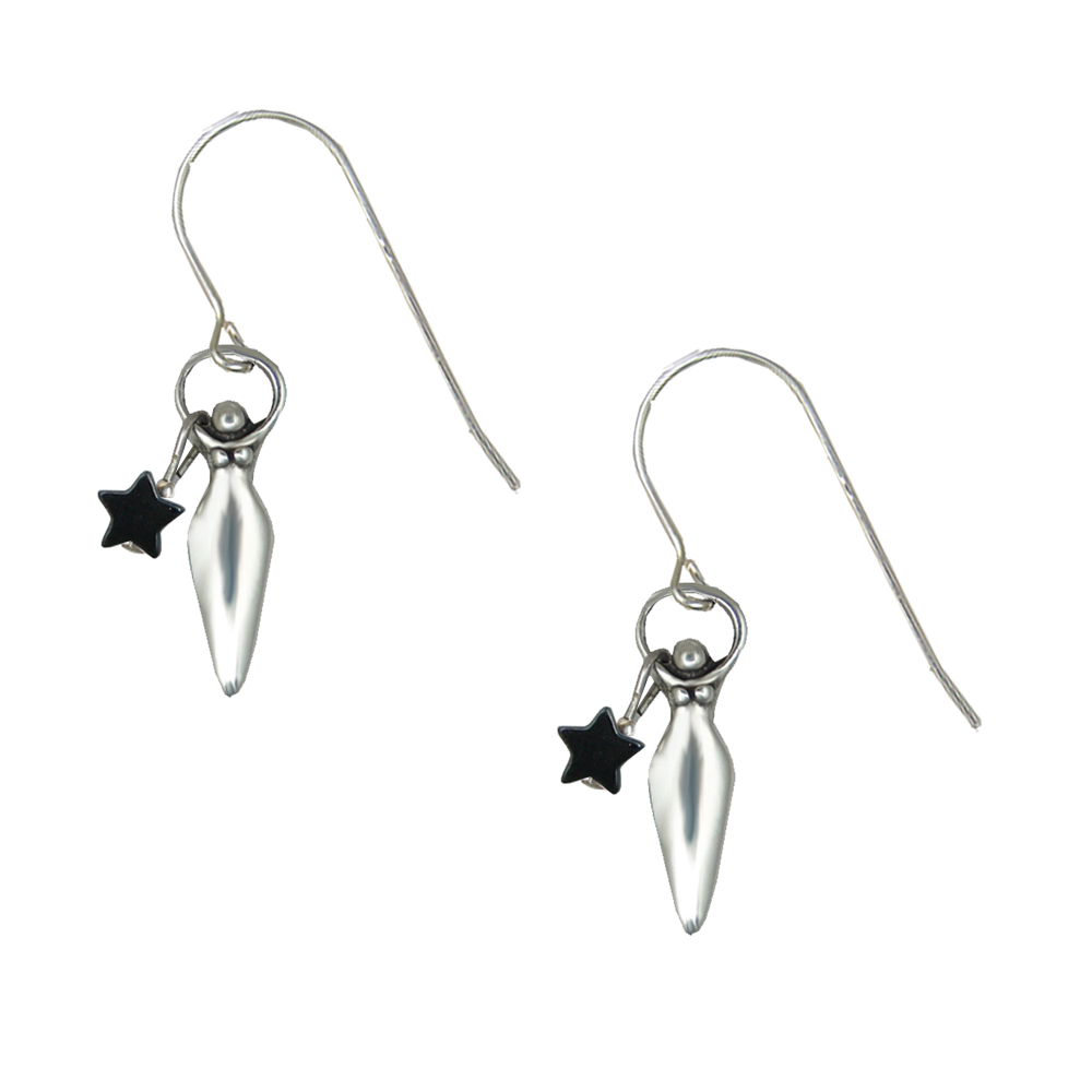 Sterling Silver Little Goddess Drop Dangle Earrings With Black Star